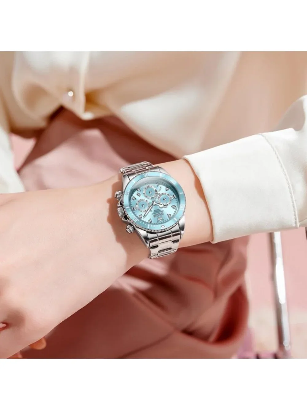 Stylish Women's Analog Watch with Diamonds, Waterproof, Luminous, Two-Tone